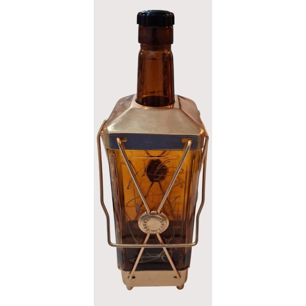 Vintage Amber Glass Decanter Metal Cage & Lid Music Box